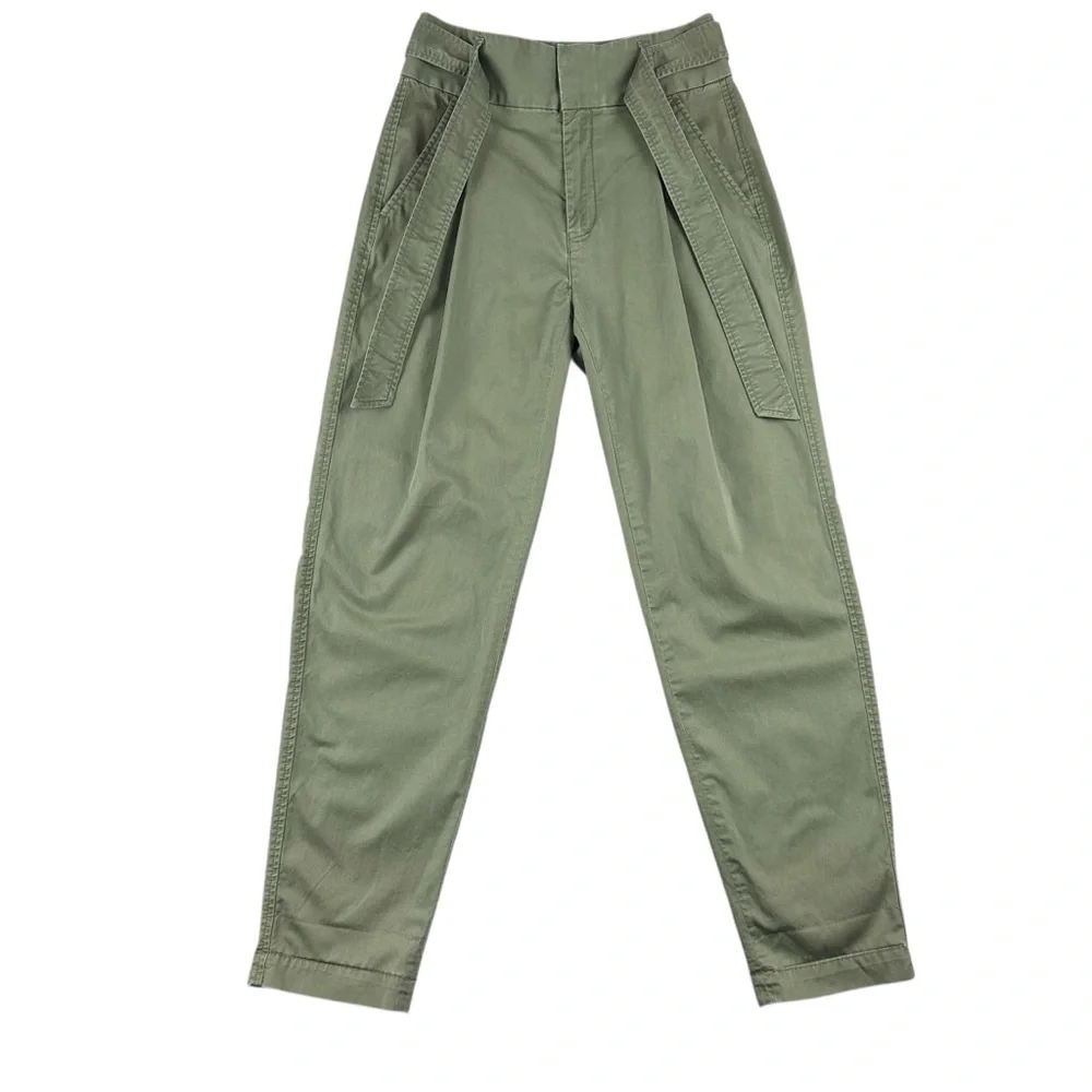 Polo Ralph Lauren Womens Belted Tapered Leg Pleated Pants Size 0 Green Preppy Gr - Picture 7 of 16